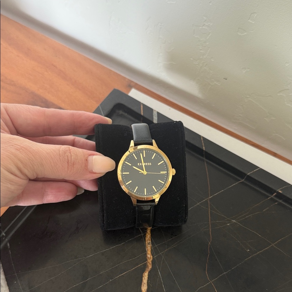 EXPRESS Gold and Black Leather Watch